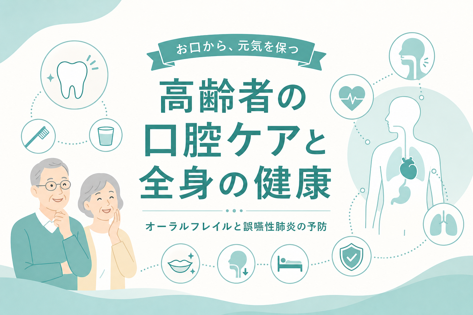 高齢者の口腔ケアと全身の健康をイメージしたイラスト